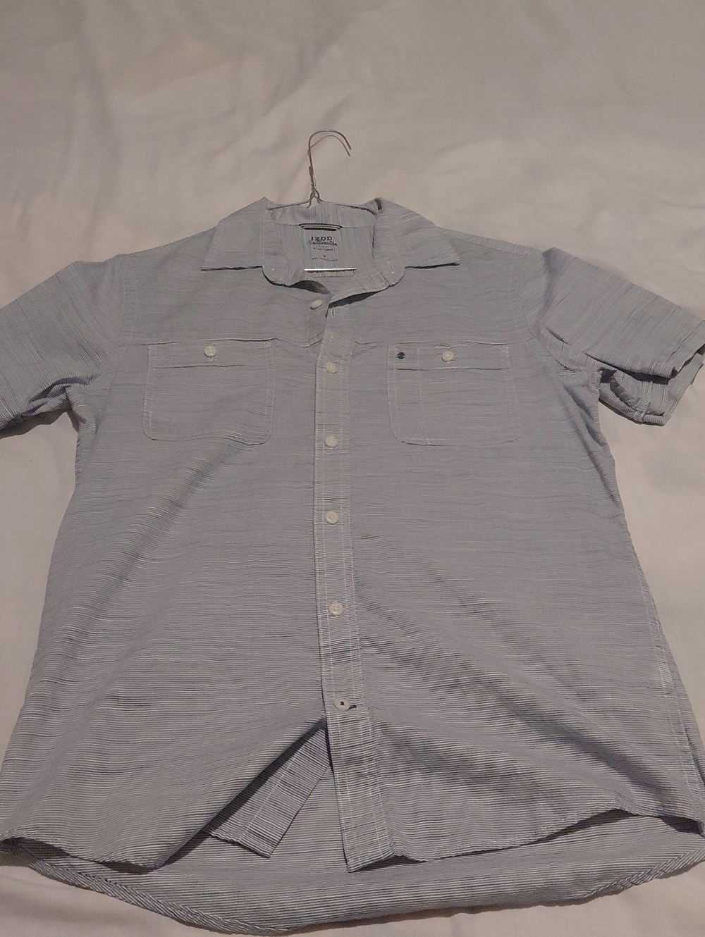 Izod Saltwater Light Blue Short-Sleeve Striped Button-Down Shirt Men's Size S